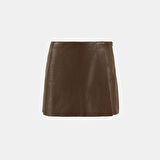 Limited Edition Kadın Taba Deri Şort Etek