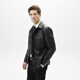 Erkek Siyah Gömlek Yaka Deri Ceket