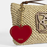 Kırmızı Kalpli Çift Taraflı Aynalı Deri Anahtarlık