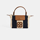 Kadın Monogram Logolu Lacivert Çizgili Kumaş El Çantası