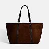 Kadın Kahve Örgü Desenli Omuz Çantası