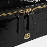 Kadın Siyah Kroko Baskılı Mini Rugan Deri El Çantası