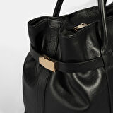 Kadın Siyah Cüzdan Aksesuarlı Deri Omuz Çantası