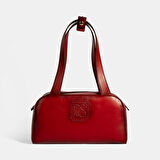 Kadın Kırmızı Monogram Logolu Deri Omuz Çantası
