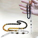 Kararmaz Metal Arnavut Püsküllü Uçlu Kapsül Kesim Süzme Siyah-Beyaz Ateş Kehribar Tesbih