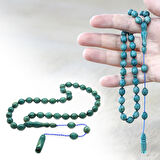 Sistemli Arpa Kesim Turkuaz-Beyaz Sıkma Kehribar Tesbih