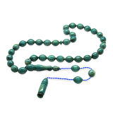 Sistemli Arpa Kesim Turkuaz-Beyaz Sıkma Kehribar Tesbih