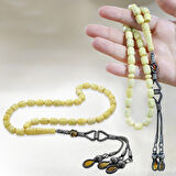 Özel Premium Kutulu 1000 Ayar Uzun Kazaz Püsküllü Kapsül Kesim King Seccer Sarı Beyaz Damla Kehribar Tesbih