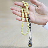 Özel Premium Kutulu 1000 Ayar Uzun Kazaz Püsküllü Kapsül Kesim King Seccer Sarı Beyaz Damla Kehribar Tesbih