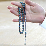 925 Ayar Gümüş Kral Zincir Püsküllü Gümüş Firuze İşlemeli Erzurum Oltu Taşı Tesbih