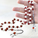 925 Ayar Gümüş Kişiye Özel Harf Püsküllü Küre Kesim Kırmızı Beyaz Jade Akik Doğaltaş Taraftar Tesbih