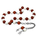 925 Ayar Gümüş Kişiye Özel Harf Püsküllü Küre Kesim Kırmızı Beyaz Jade Akik Doğaltaş Taraftar Tesbih