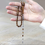 925 Ayar Gümüş Püsküllü Uçlu Kapsül Kesim Kahverengi Kuka Tesbih