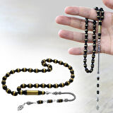 925 Ayar Gümüş Püsküllü Pirinç Sarmal Arpa Kesim Siyah Kuka Tesbih