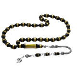 925 Ayar Gümüş Püsküllü Pirinç Sarmal Arpa Kesim Siyah Kuka Tesbih