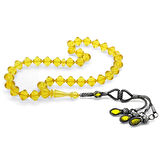 Premium Kutulu 1000 Ayar Gümüş Kazaz Püskül İstanbul Kesim Soft Sarı Büyük Boy Damla Kehribar Tesbih