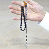 925 Ayar Gümüş Kral Püsküllü Nakkaş İmameli Cevşen Tasarım Süzme Sarı Siyah Ateş Kehribar Tesbih