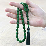 Osmanlı Saray Püsküllü Çubuk Sıkma Kehribar Tesbih Maxi Boy Hareli Yeşil Kapsül Kesim