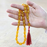 Osmanlı Saray Püsküllü Sarı Çubuk Sıkma Kehribar Tesbih Maxi Boy Kapsül Kesim