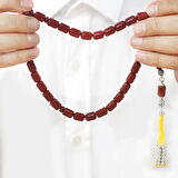 Çubuk Sıkma Kehribar Tesbih - Osmanlı Saray Püsküllü - Koyu Kırmızı Renk - Kapsül Kesim