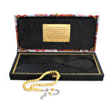 Damla Kehribar Tesbih - 925 Ayar Gümüş Halat Püsküllü - Küre Kesim - King Seccer - Premium Kutulu