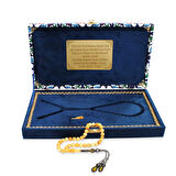 Damla Kehribar Tesbih - 1000 Ayar Gümüş Kazaz Püsküllü - King Seccer - Küre Kesim - Premium Kutulu