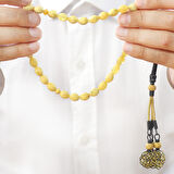 Damla Kehribar Tesbih - 1000 Ayar Gümüş Kazaz Püsküllü - King Seccer - Arpa Kesim - Premium Kutulu