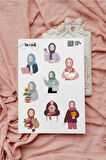 Müslim Hijab Girl Şeffaf Sticker Seti Scrapbook Ajanda Journal Bullet Planner Telefon