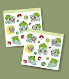 Balbazar (Bulbasaur) Pokemon Sticker Set -2'li- Parlak Kağıt - süsleme çıkartmaları telefon -tablet etiketleri
