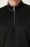 Unisex Uzun Kol Yarım Farmuarlı Yakalı Basic SweatShirt - Siyah