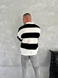 Unisex Üç İplik Parçalı Yakalı SweatShirt - Siyah