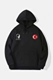 10 Kasıma Özel Üç İplik Kapşonlu Baskılı SweatShirt - Siyah