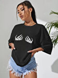 Baskılı Kadın T-shirt - Siyah