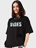 Kadın Baskılı Oversize T-shirt - Siyah