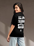 Kadın Baskılı Oversize T-shirt - Siyah