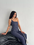Asimetrik Crop Pantalon ikili Takım - Lacivert