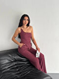 Asimetrik Crop Pantalon ikili Takım - Gül Kurusu