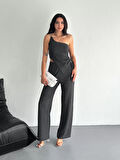 Asimetrik Crop Pantalon ikili Takım - Füme