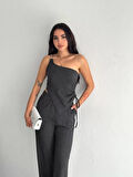 Asimetrik Crop Pantalon ikili Takım - Füme