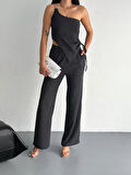 Asimetrik Crop Pantalon ikili Takım - Füme