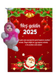 Yeni Yıl Noel Baba Kart Üzerinde Anahtarlık (Kişiye Özel Yazı Yazdırılabilir) Peluş Bebek 5 adet