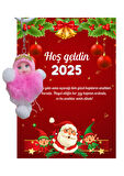 Yeni Yıl Noel Baba Kart Üzerinde Anahtarlık (Kişiye Özel Yazı Yazdırılabilir) Peluş Bebek 5 adet
