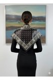 Saray Motif Desenli Kahverengi Üçgen Fular Bandana Estacraft - 100x45 cm