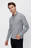 Uzun Kol Oxford Garnili Slim Fit Dar Kesim Klasik T-Shirt 1011220142 Koyu Antrasit