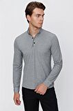 Uzun Kol Oxford Garnili Slim Fit Dar Kesim Klasik T-Shirt 1011220142 Koyu Antrasit