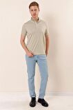 Kısa Kollu Baskılı MerserizePamuklu Casual Slim Fit Dar Kesim T-Shirt 1011230151 Açık Bej