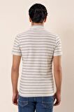 Kısa Kollu Çizgili JakarlıGarnili Pamuklu Casual Slim Fit T-Shirt 1011230159 Gri