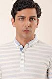 Kısa Kollu Çizgili JakarlıGarnili Pamuklu Casual Slim Fit T-Shirt 1011230159 Koyu Mavi