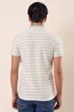 Kısa Kollu Çizgili JakarlıGarnili Pamuklu Casual Slim Fit T-Shirt 1011230159 Su Yeşili