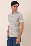 Kısa Kollu Çizgili ArmürlüPamuklu Casual Slim Fit Dar Kesim T-Shirt 1011230167 Gri